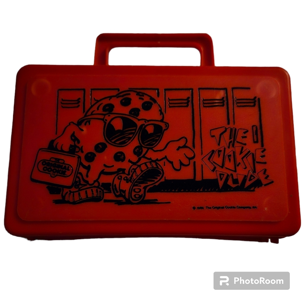 Vintage The Cookie Dude Pencil Lunch Box Orginal Cookie Co 80s Red Collectable